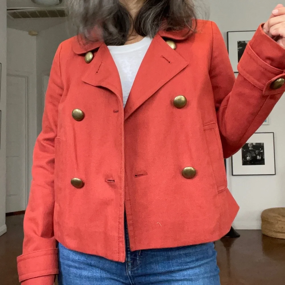 Cropped Denim Orange Peacoat Jacket! - Picture 1 of 13